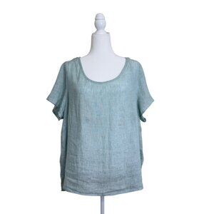Issac Mizrahi Women's Size 1X Top Linen Short Sleeve Blouse Light Green